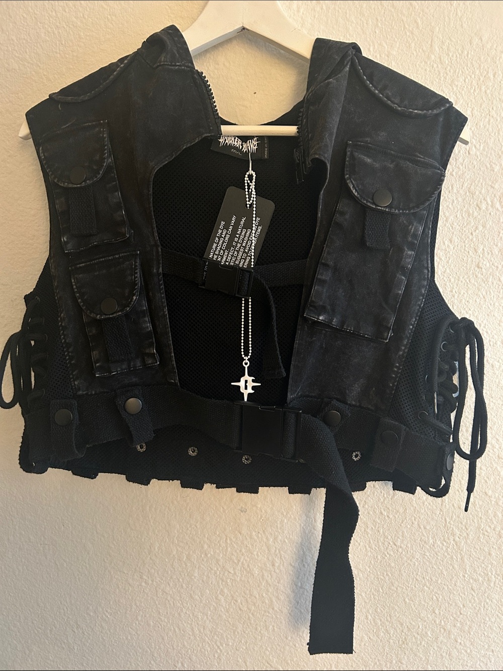 Black Tactical Utility Vest by Darker Wavs Cropped Pocketed Vest